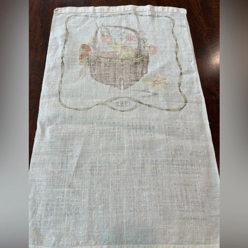 Vtg all pure linen 1982 calendar tea towel wall‎ hanging-kitchen-flower basket